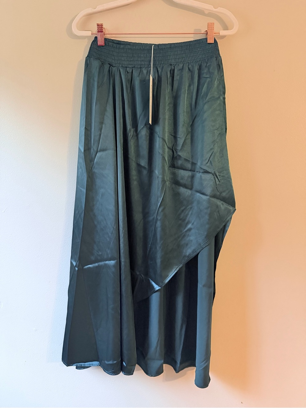 bishop + young Teal Asymmetrical Satin Maxi Skirt